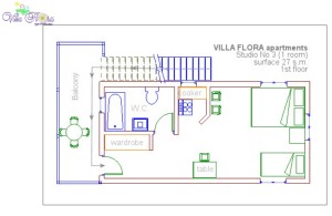 Villa flora samos apartments Studio 1 ground plan